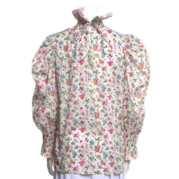 Horror Vacui Collia Smocked High Neck Blouse in White Floral XS - Picture 4 of 6